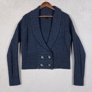 Marc Jacobs Cardigan Women Large Blue 100% Lambs Wool Crop Shawl V-Neck Sweater
